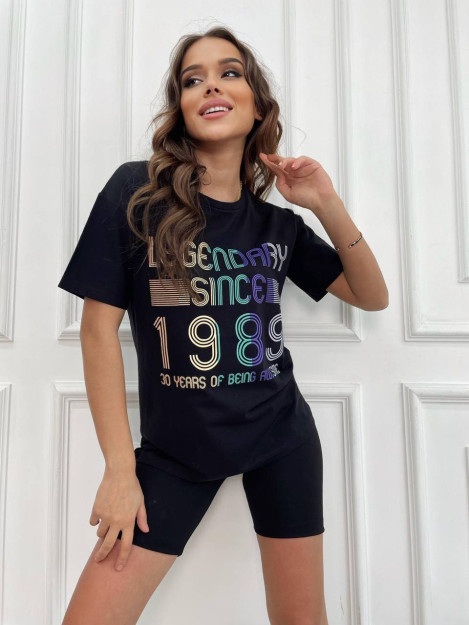 Futbolka Printli Ayollar Uchun SR2029 Chillhop Turkiya SR2029|Черный_S_(36) S (36)