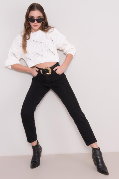 Черные Брюки Джинсы с Высокой Посадкой BSL Fashion 15448A|Черный_S_(36) XS (34)