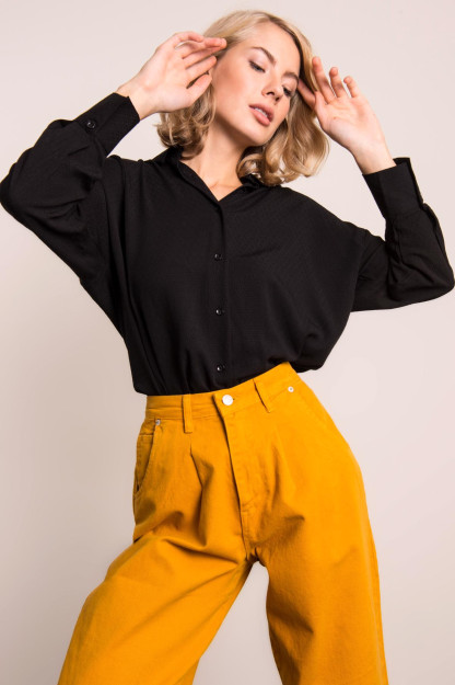 Черная Классическая Рубашка с Пуговицами BSL Fashion 14431|Черный_S_(36) M (38)