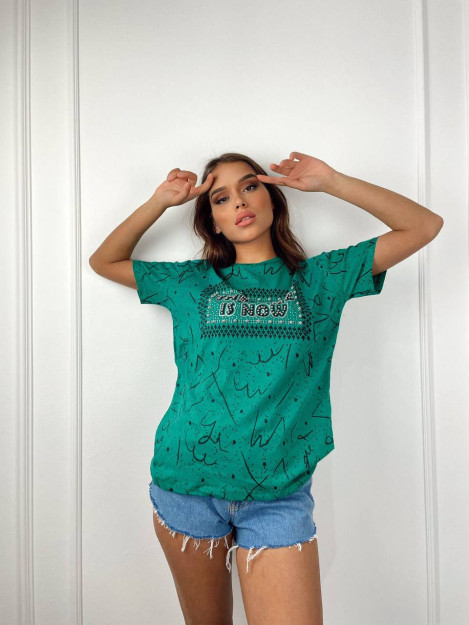 Futbolka Oversayz Printli Va Toshli Ayollar Uchun SR2030 Chillhop Turkiya SR2030|Зеленый_S_(36) M (38)