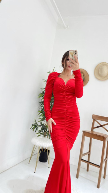 Skladkali Oqshom-Bazm Libos Ayollar Uchun 6476 Myidol 6475|Красный_S_(36) M (38)