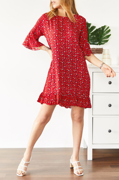 Ko'ylak Gul Naqshli Qisqa 0YXK6-43568-04 Hanx 0YXK6-43568-04|Красный_S_(36) M (38)
