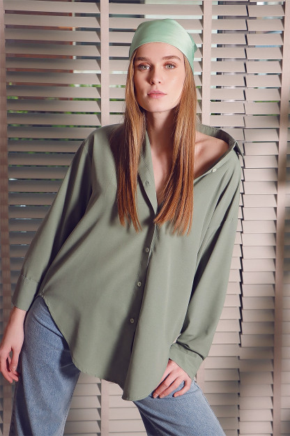Женская Рубашка Oversize ALCX6828-2 Trend Alacati ALCX6828|Хаки_S_(36) M (38)