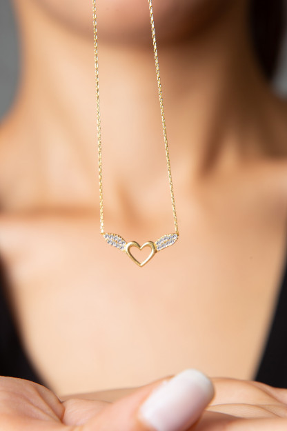 Серебренное Ожерелье 925 Модель Сердце с Крыльями Ангела PP3741 Larin Silver PP3741|Золотистый