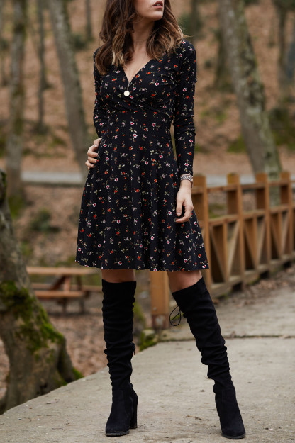 Ko'ylak Gul Naqshli 9YXK6-41729-02 Hanx 9YXK6-41729-02|Черный_S_(36) L (40)