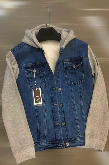 Erkaklar Uchun Jeans Kurtka-Tolstovka Kapyushonli 5018-2 Rad Jeans 5018-2|Темно-Синий_S_(36) L (40)
