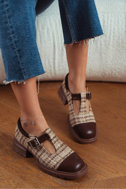 Женские Туфли С Поясом Из Черной Твидовой Ткани В Стиле Ретро Retro R263 Nisantasi Shoes Турция R263|Коричневый_36 36