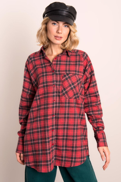 Красная Рубашка в Клетку с Карманами BSL Fashion 14454|Красный_S_(36) M (38)