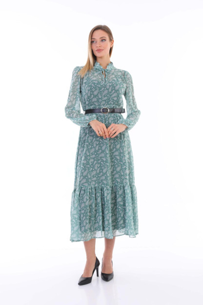 Женское Шифоновое Платье С Ремнем 1546-2 Boutiqua B1546|Бирюзовый_S_(36) M (38)