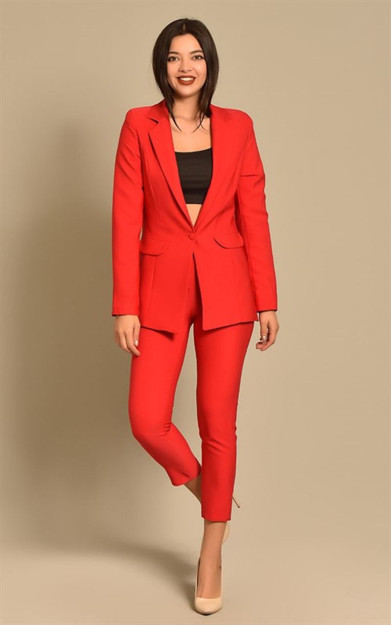 Qizil Blazer Shim Kostyum Komplekt 1691 Myidol 1691|Красный_M_(38) L (40)