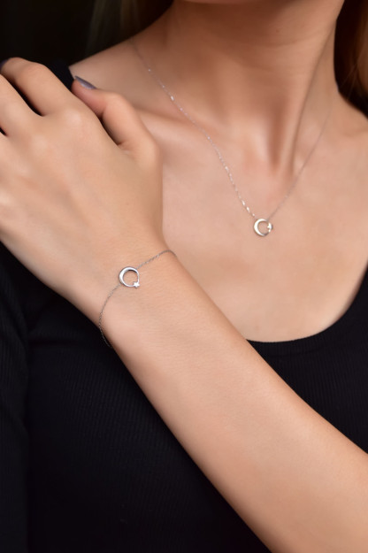 Marjon va bilaguzuk to'plami Rhodium bilan qoplangan yulduzli oy 925 sterling kumush UVPTS600044 Larin Silver UVPTS600044|Серебрянный