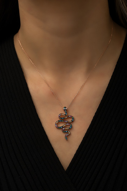 Серебряное Ожерелье 925 с Кулоном Змеи ZM1510 Larin Silver ZM1510|Золотистый17
