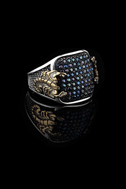 Мужское Кольцо Из Серебра 925 Пробы С Рисунком Скорпиона Из Циркония RCH2215 Larin Silver RCH2215|Золотистый_Регулируемые