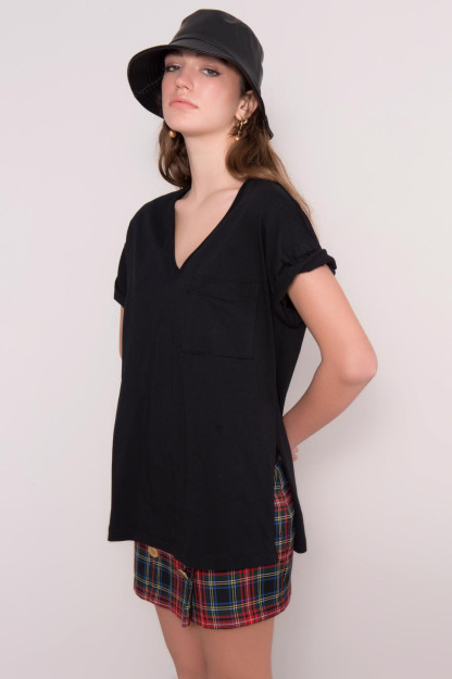 Oq V Bo'yinli Futbolka BSL Fashion 15545b|Черный_S_(36) S (36)