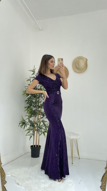 Yaltiroq Tulli Kamarli Oqshom-Bazm Libos Ayollar Uchun 6593 Myidol 6593|Фиолетовый_S_(36) XL (42)