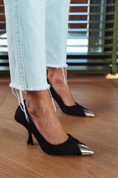 Ayollar Poshnali Tuflisi O‘tkir Burunli Alissa C526 Nisantasi Shoes Turkiya C526|Черное-Золото_36 37