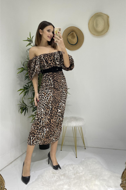Leopard Naqshli Belbog'li Libos Ayollar Uchun 6659 Myidol 6659|Леопард_S_(36) XL (42)