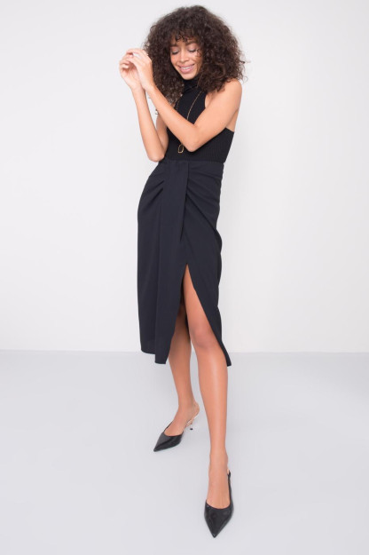 Old Taraf Skladkalı Qora Midi Yubka BSL Fashion 15514|Черный_S_(36) L (40)