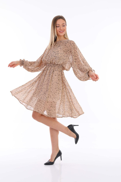 Женское Шифоновое Платье 1564-3 Boutiqua B1564|Верблюжий_Цвет_S_(36) L (40)