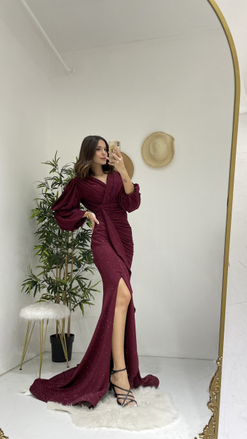 Skladkali Oqshom-Bazm Libos Ayollar Uchun 6588 Myidol 6589|Бордовый_M_(38) XL (42)