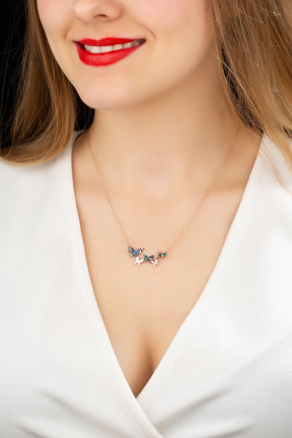 Ожерелье из Серебра 925 Пробы с Дизайном Бабочек PP2268 Larin Silver PP2268|Цветной