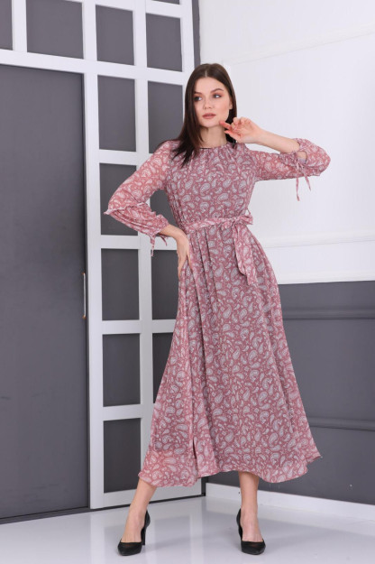Женское Шифоновое Платье С Поясом 1547-7 Boutiqua B1547|Бордовый_S_(36) XL (42)