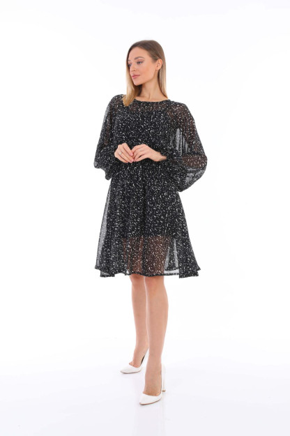 Ayollar Uchun Shifonli Libos 1564-2 Boutiqua B1564|Черный_S_(36) XL (42)