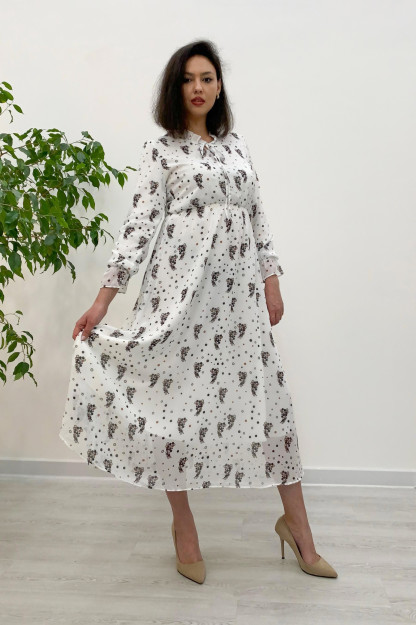 Ayollar Uchun Shifonli Gulli Libos 22626-2 Safari 22626|Белый_S_(36) XXL (44)