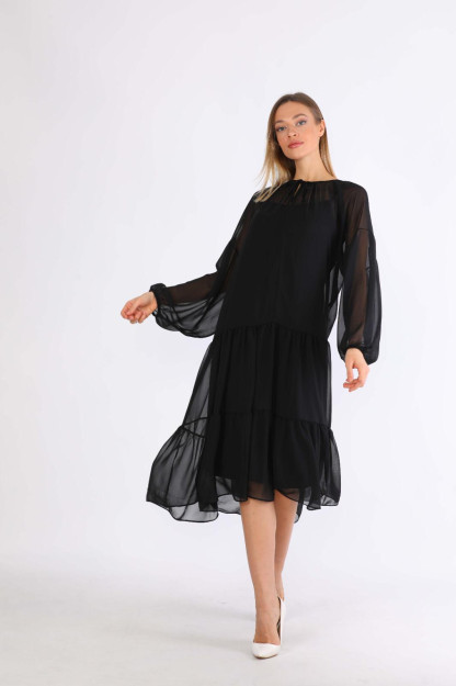 Ayollar Uchun Shifonli Libos 1568-6 Boutiqua B1568|Черный_S_(36) L (40)