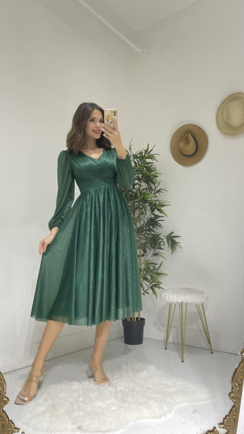 Вечернее Платье Блестящее Из Тюля 6625 Myidol 6627|Зелёный_S_(36) L (40)