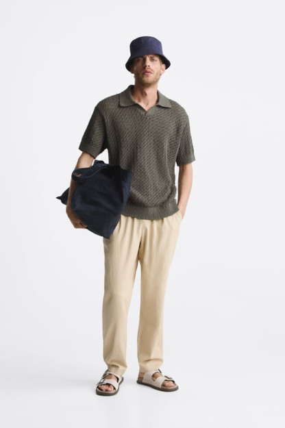ТЕКСТУРИРОВАННАЯ ВЯЗАНАЯ КРЮЧКОМ ФУТБОЛКА-ПОЛО XL (US XL)