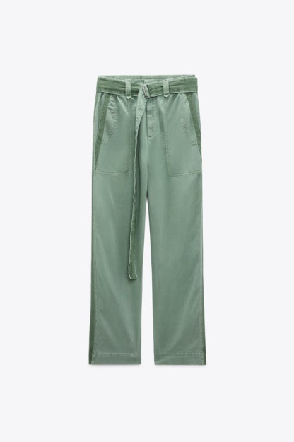 Женские контрастные брюки с поясом ZARA M