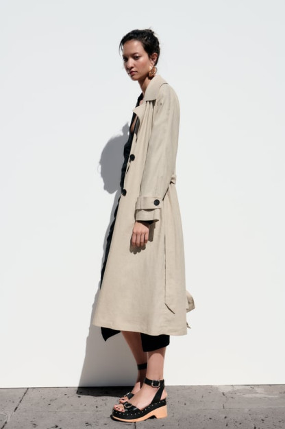 L BELBOG'LI LINEN TRENCH PALTO 08372061-V2023