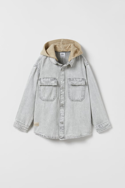 13-14 yil (164 sm)olinadigan qalpoqli Denim ustki ko'ylak 01213784-V2023
