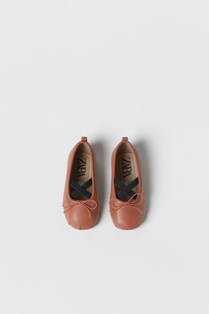 Детские кожаные балетки с бантом ZARA 25