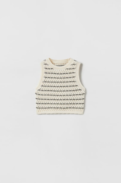 Chiziqli ochiq trikotaj top 13-14 yil (164 sm) 02756604-V2023