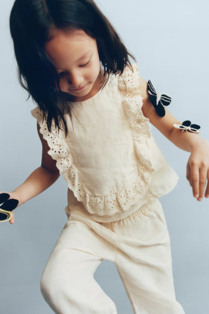 КОМБИНИРОВАННАЯ ПОЛОСАТАЯ ФУТБОЛКА С КРУЖЕВНОЙ ОТДЕЛКОЙ 4-5 years (110 cm)