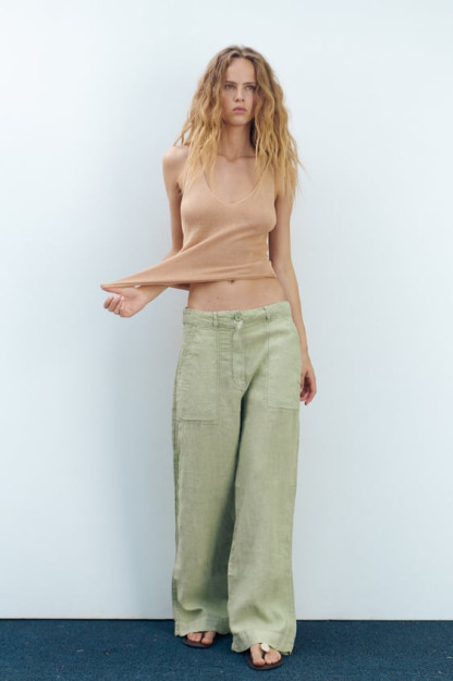 БРЮКИ LINEN С ШИРОКИМИ ШТАНИНАМИ L