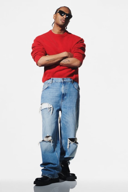 РВАНЫЕ МЕШКОВАТЫЕ ДЖИНСЫ EU 42 (US 32)