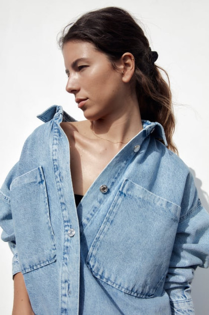 S YAMOQ CHO'NTAKLARI BILAN DENIM USTKI KO'YLAK