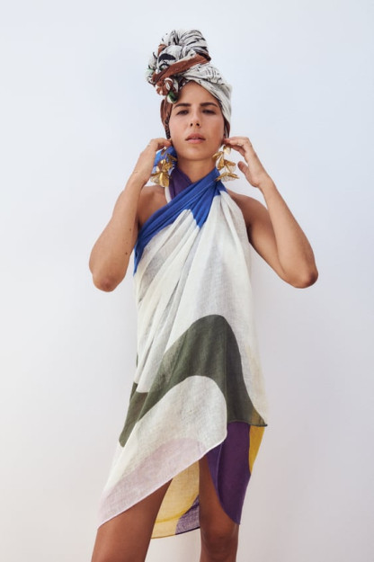 RANGLI BLOK LINEN BLEND SHARF