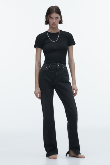 ДЖИНСЫ TRF SLIM HIGH-WAIST С РАЗРЕЗНЫМ ПОДОЛОМ В ПОЛНЫЙ РОСТ 40