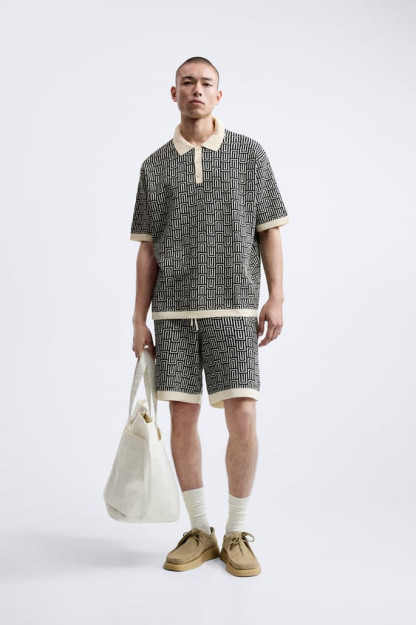 GEOMETRIK TRIKOTAJ JAKKARDLI BERMUDA SHORTILARI L