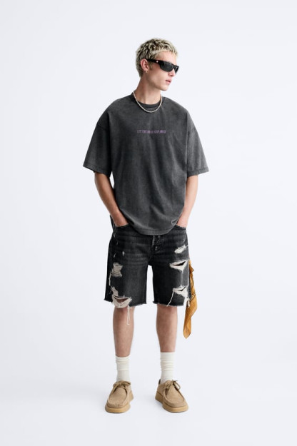 ФУТБОЛКА ACID WASH С ЛОЗУНГОМ XL (US XL)