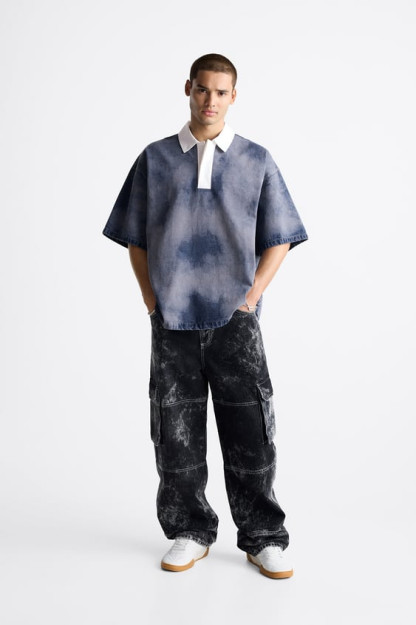 TIE-DYE XL DENIM POLO FUTBOLKASI (US XL)
