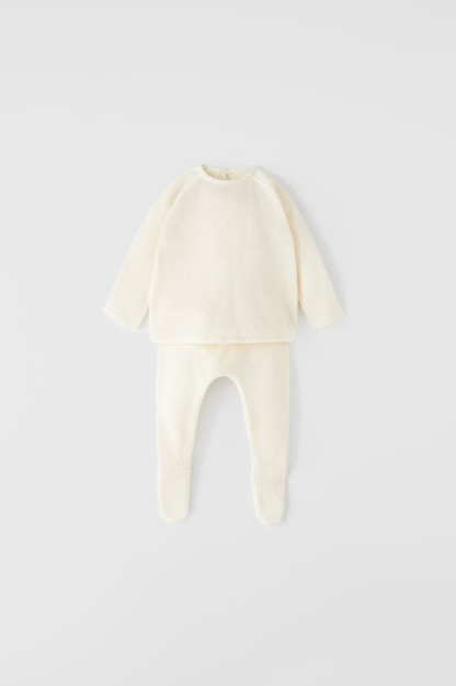Vafli teksturali kozok va 1-3 oylik oyoqli leggings to'plami (62 sm)
