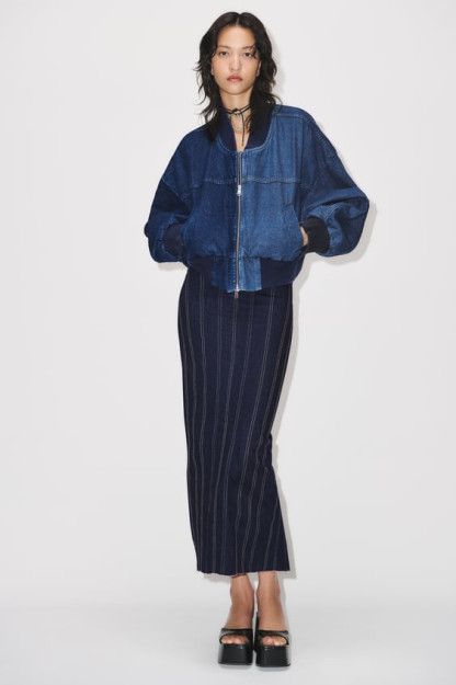 ZW CONTRAST M DENIM BOMBARDIMON KO'YLAGI