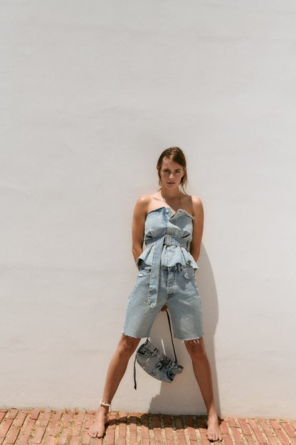 STRAPLESS DENIM TRF TOP M