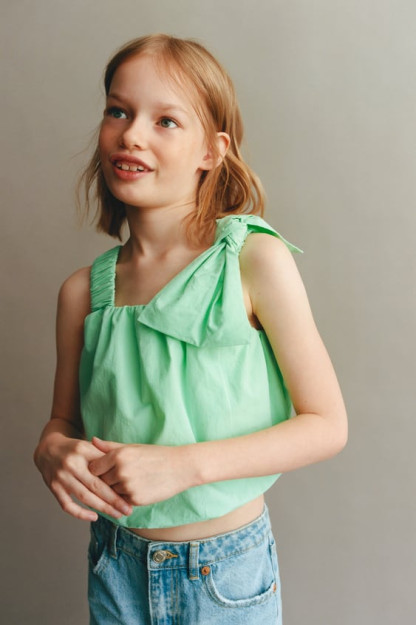 ТОП ИЗ ПОПЛИНА С ВОЗДУШНЫМ ШАРОМ И БАНТОМ 11-12 years (152 cm)