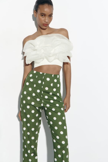 LINEN BLEND POLKA NUQTA SHIMLARI YUQORI BELLI M